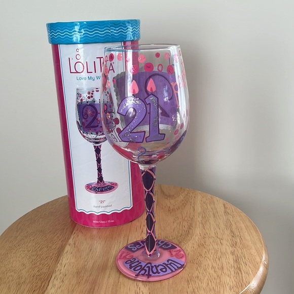 Lolita Wine Glass 15 oz Hand Painted 21st Birthday Party Gift Celebrate Girly - Picture 3 of 7